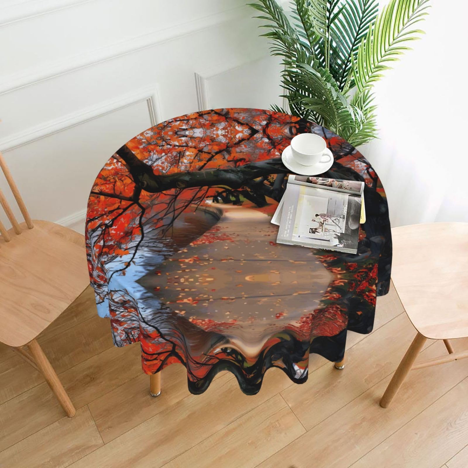 HJFCZH Tree in The Fall Prints Round Decorative Tablecloth 60in - High-Grade Polyester Throw for Dinners, Weddings & Everyday Use