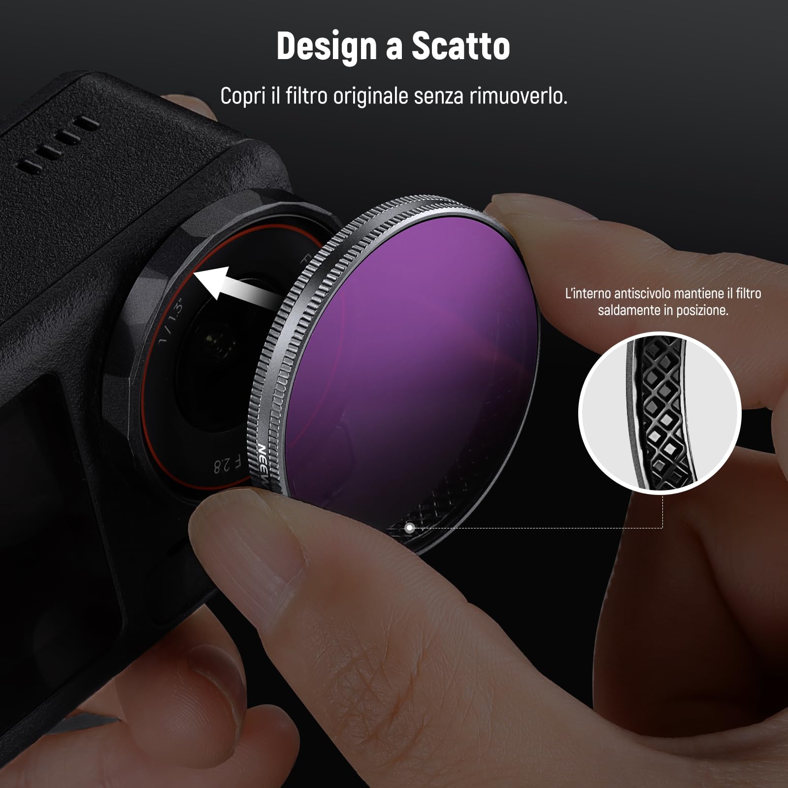 NEEWER Set di Filtro ND Compatibile con DJI Osmo Action 5 Pro/4/3, 4 Pezzi, Filtri ND8/ND16/ND32/CPL in Vetro Ottico HD Multistrato a Scatto, Accessori per Obiettivi Action Camera con 2x Panni Pulizia