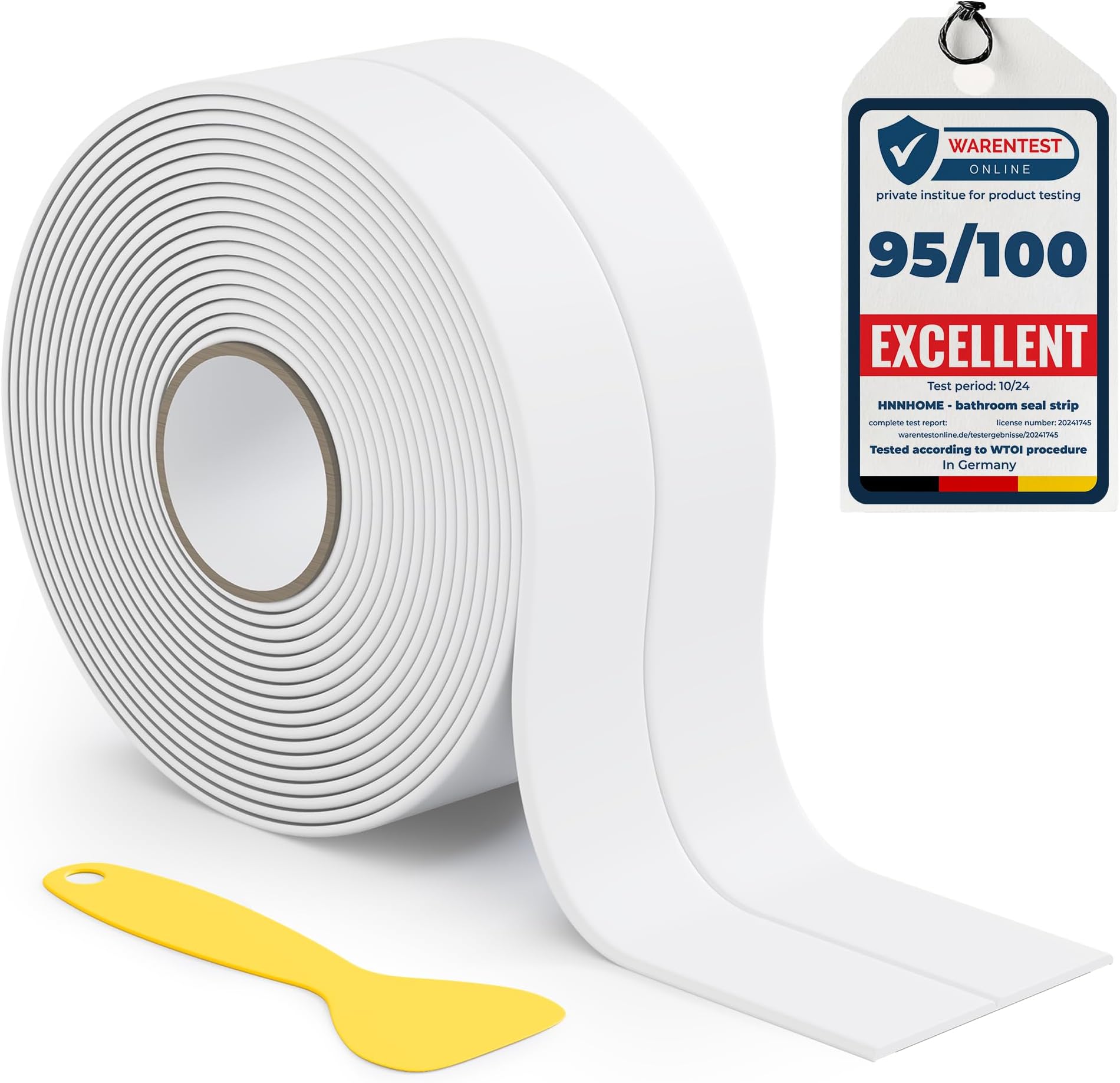 HNNHOME 38mm x 3.2m White Self-Adhesive Bath Sealant Strip, Waterproof Sealing Tape Caulk Strip for Kitchen, Bathroom, Wall Corner, and Sink (White, 1)