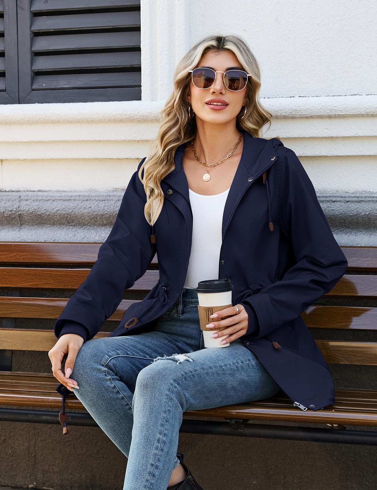 Tuopuda Chaqueta Militar Mujer de Algodón Ligero Primavera Otoño Entretiempo Cazadora Casual Chaqueta Cintura Alta Cordón Parka con Bolsillos