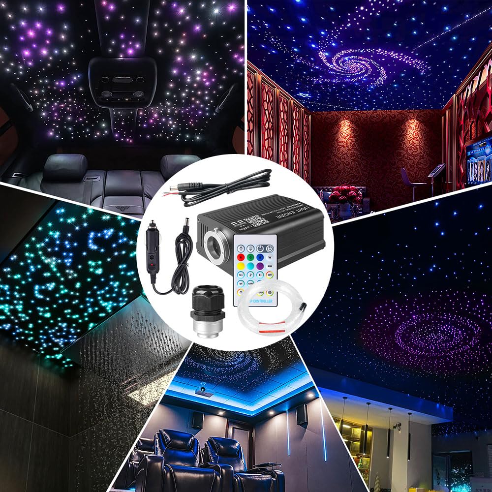 Twinkle Starlight - Set di luci da soffitto da 16 W, 500 luci LED in fibra ottica da 6,5 piedi, applicazione e telecomando per auto, casa, festa