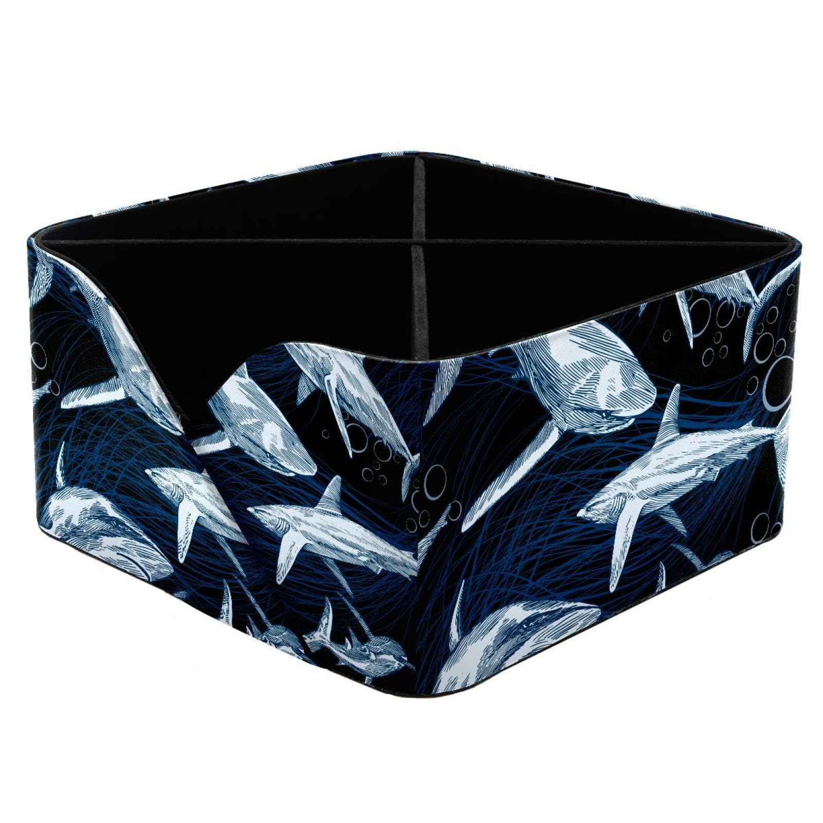 KengjuTesu Underwater Sea Fish Shark Pattern Desktop Organizer Pen Holder, Rectangular Pencil Cup for Office, Study and Makeup Stations