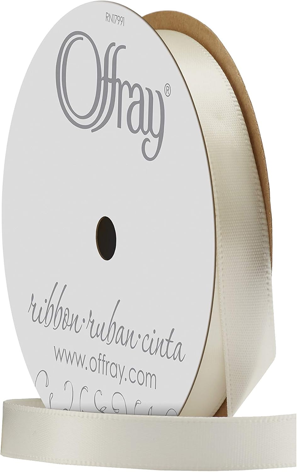 Berwick 061534 3/8" Wide Single Face Satin Ribbon, Antique White Ivory, 6 Yds