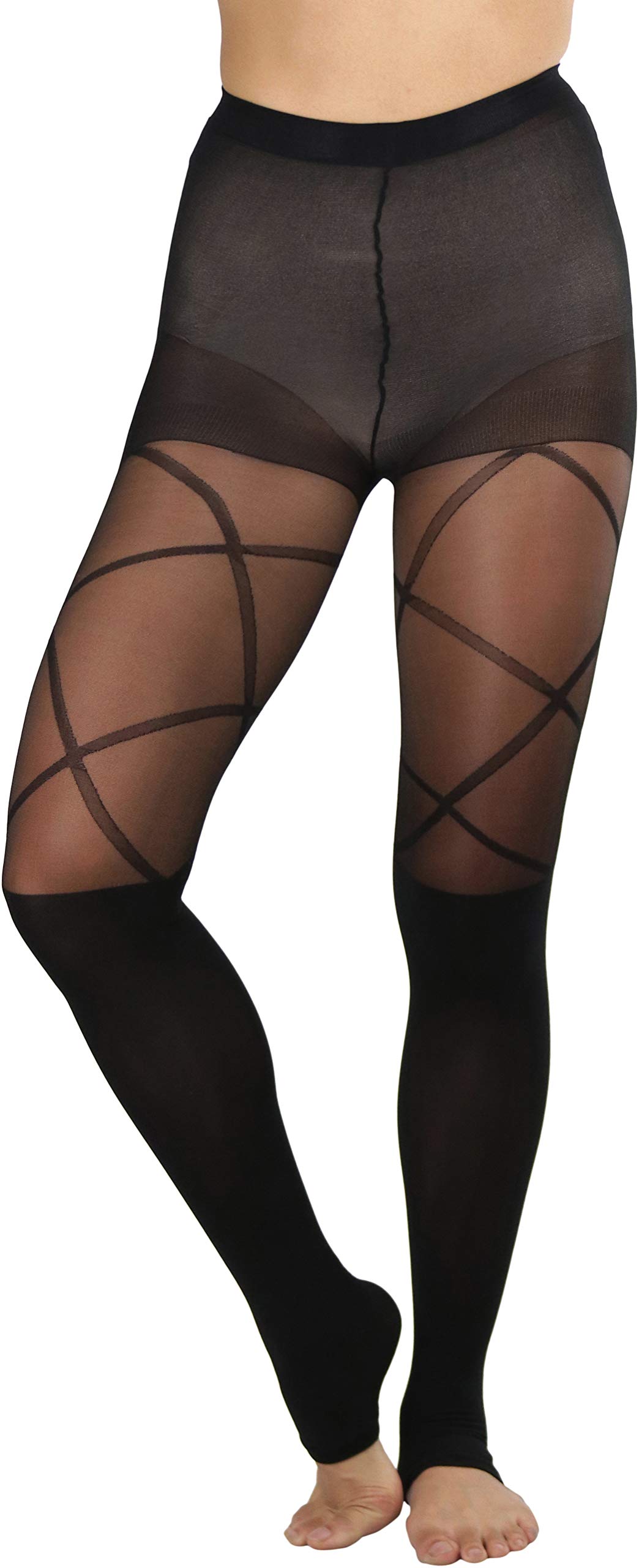 ToBeInStyle Women's Single Floral Lace Fishnet Tights Footless &amp; Stirrup Design