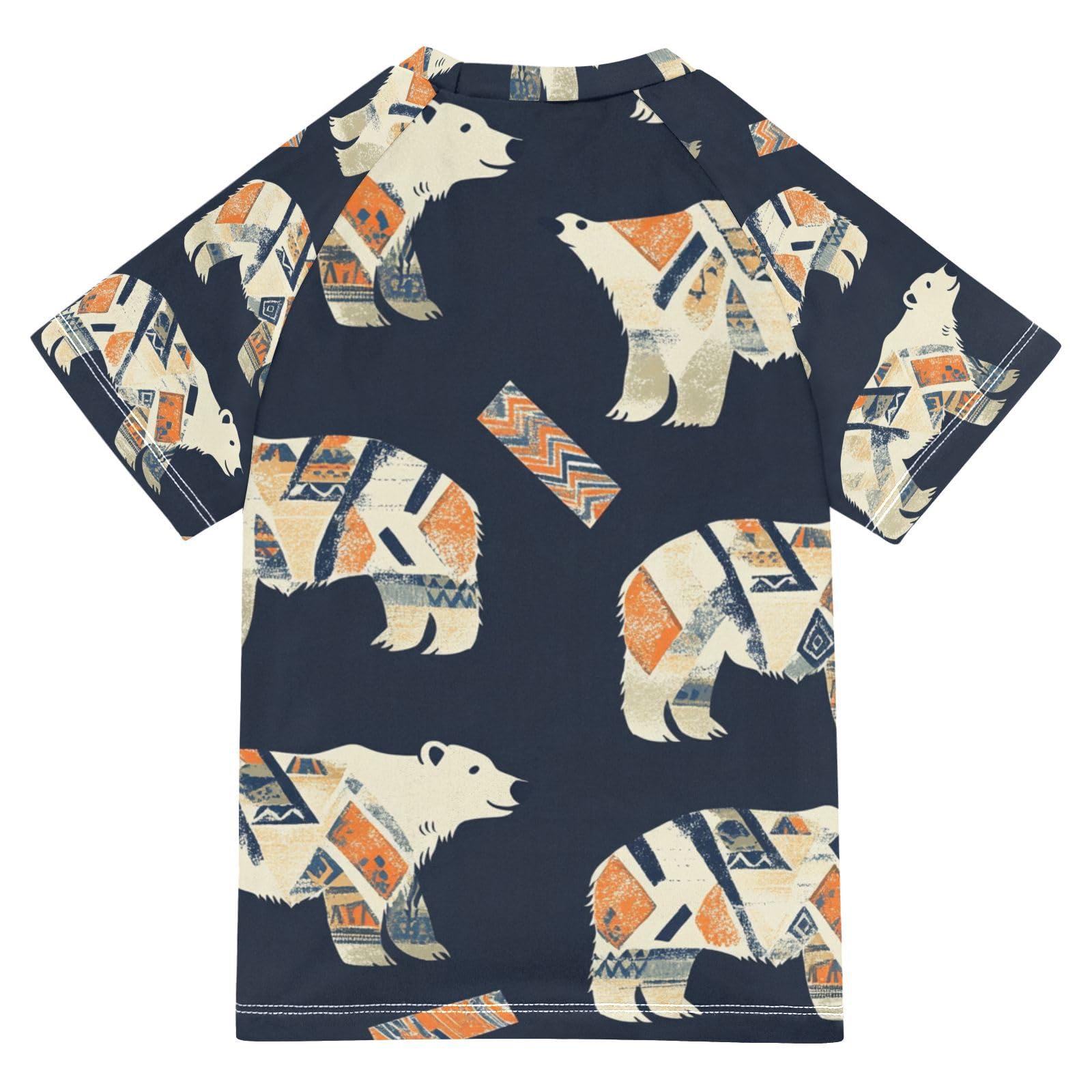Jucciaco Boys Swimsuit White Bear Animal Ethnic Sunscreen Kids Sun Rashguard Short Sleeve T-Shirts Swimwear Sets UPF 50+