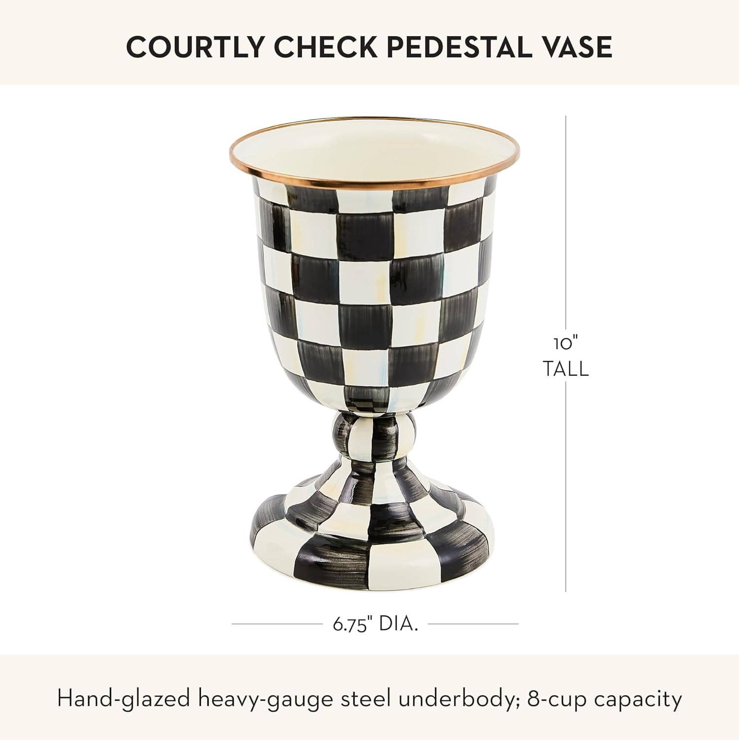 MACKENZIE-CHILDS Pedestal Vase, Decorative Centerpiece and Flower Holder, Black-and-White Courtly Check