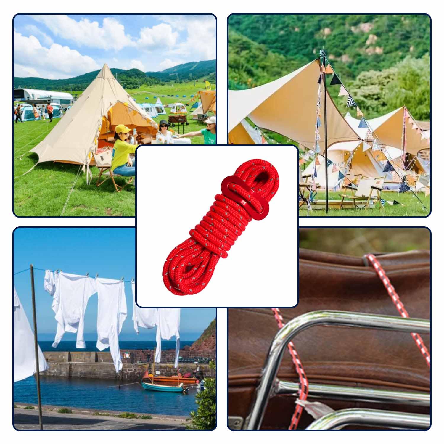 Corde Per Tenda Da Campeggio Con Tenditori - 8 Pezzi Riflettenti, 4m X 4mm