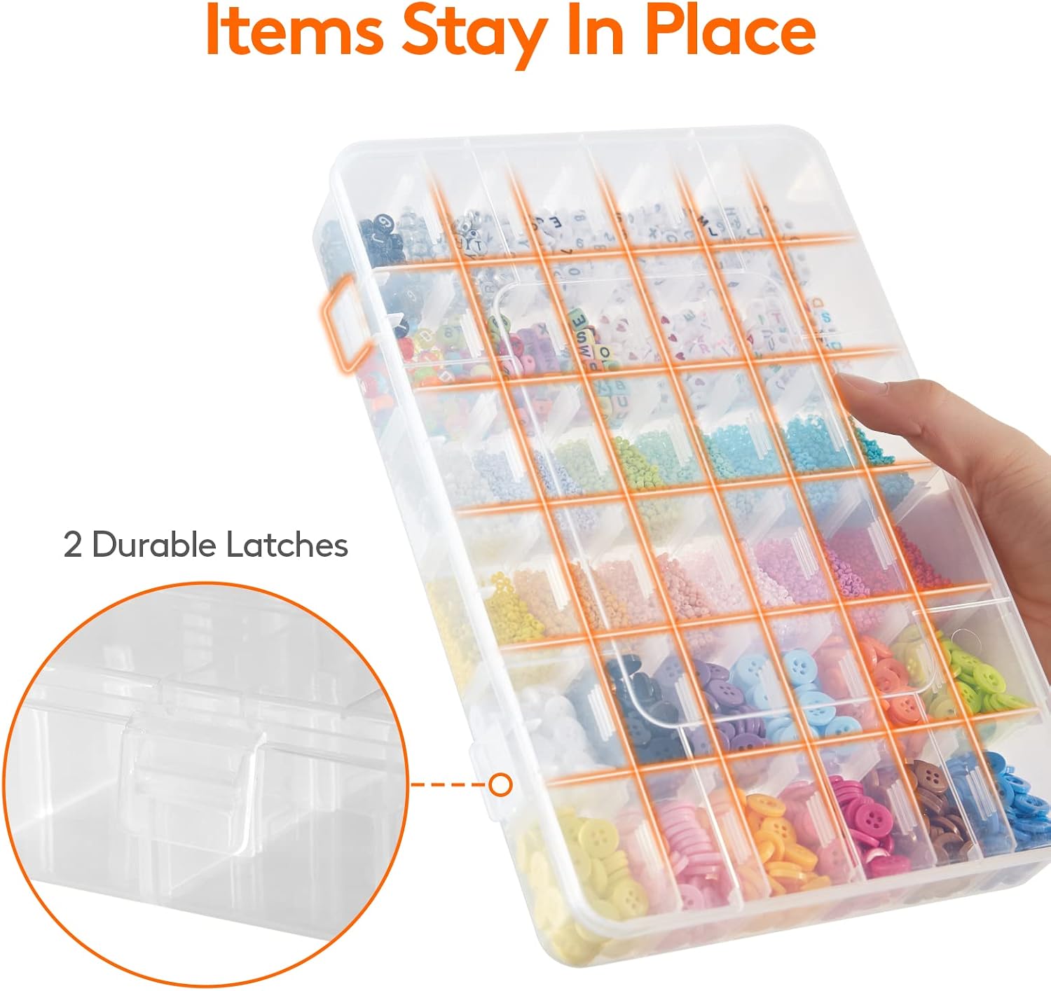 Lifewit 2 Pack 36 Grids Clear Stackable Plastic Organizer Storage Box Container with Adjustable Dividers for Beads, Art DIY, Crafts, Jewelry, Fishing Tackle with 5 Sheet Label Stickers