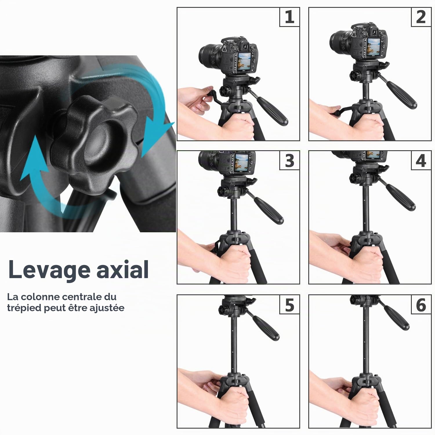 Neewer 142 centimètres Trépied Aluminium Portable Noir avec Tête Pivotante 3 Directions et Sac pour DSLR, DV Vidéo Caméscope, Charge Admissible de 4 kilogrammes (SAB234)