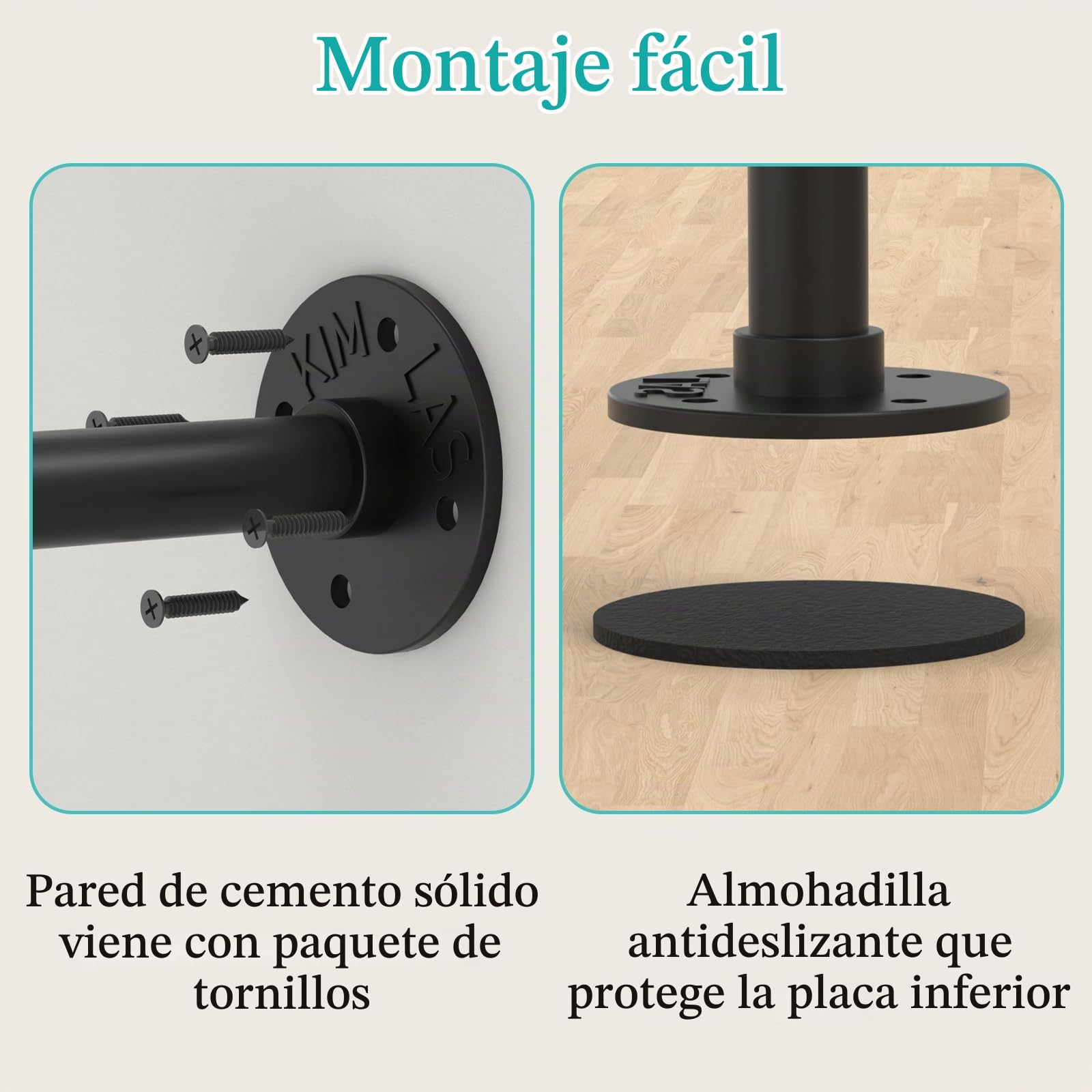 Yawinhe Barra Para Colgar Ropa de Pared,2 Columnas Armario Abierto,Negro | Metal Colgadores de ropa, Perchero de Pared Industrial,Perchero Pared para Colgar Ropa;Barra Pesada Montada en la Pared