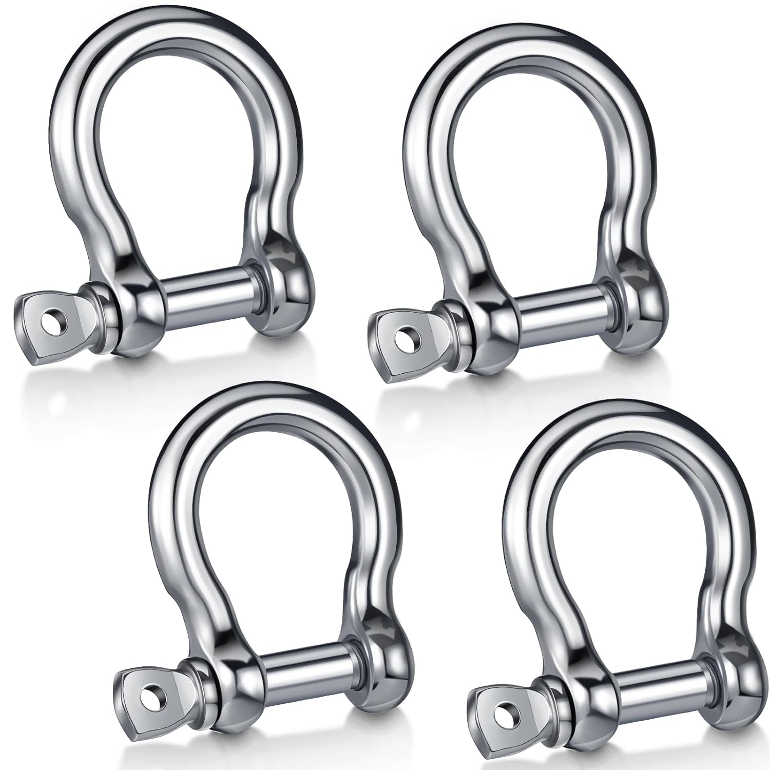 4 Pieces 5/32 Inch Stainless Steel 304 Bow Shackle D Ring Shackles Screw Pin Anchor Shackle for Outdoor Adventure Camping Chains Wire Rope Lifting Construction