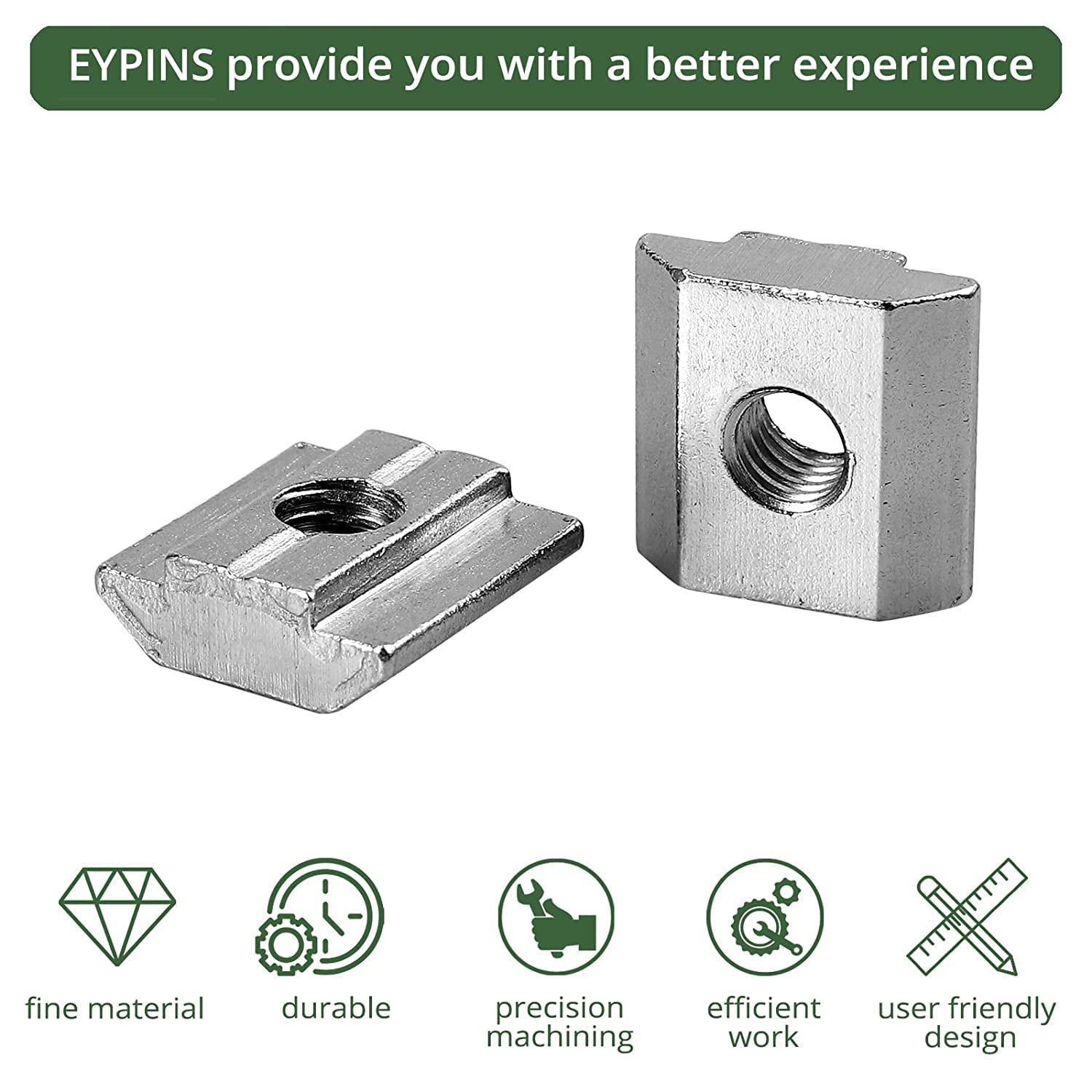 EYPINS 100 x kamienie do rowków M6 do profilu aluminiowego 3030 rowek 8, nakrętka ślizgowa typu B, stal węglowa, europejski gwint M6, profil do mebli, głowic młotkowych, profili aluminiowych, obróbki drewna