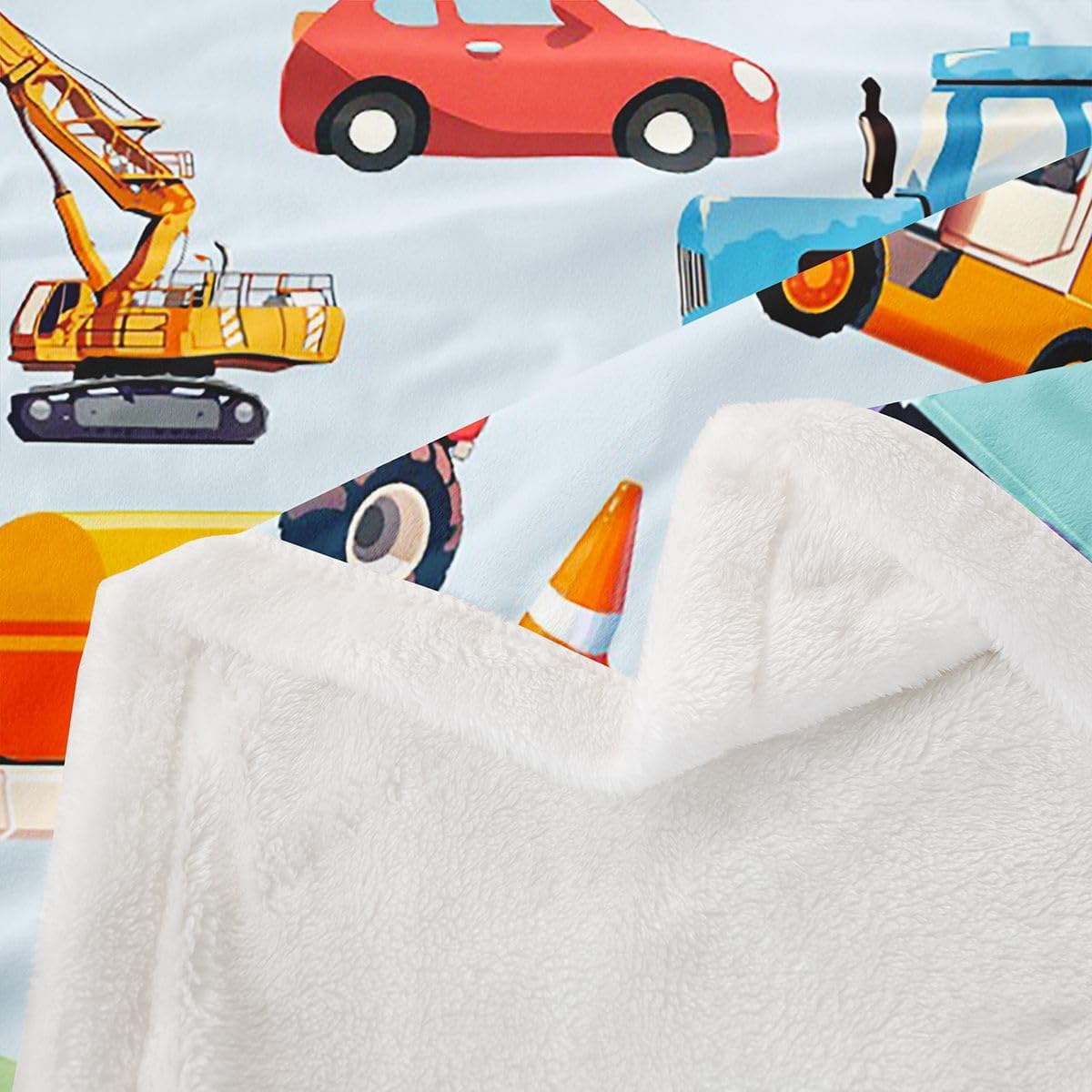 Feelyou Cartoon Car Fuzzy Blanket for Sofa Bed Couch Teens Cartoon Transportation Car Decor Fleece Throw Blanket for Kids Boys Girls Truck Bus Taxi Sherpa Blanket Vehicles Blue,Throw 50x60 Inches