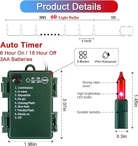 Miniatura 2 de Luces de Navidad alimentadas por pilas, paquete de 2 unidades de 60 luces LED de 20 pies, funciona con pilas, luces de Navidad, luces de ambiente de