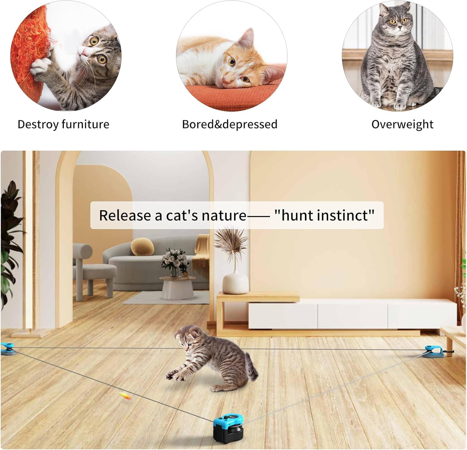Juguete para gatos autoempleo, juguete interactivo para gatos, juguete de plumas para gatos eléctrico, juguete de caza de gatos simulado, cinta de correr para gatos, modo dual, velocidad ajustable