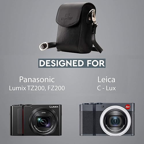 Miniatura 5 de MegaGear Panasonic Lumix DC-ZS200, TZ200, Leica C-Lux - Funda de piel para cámara con correa, color negro