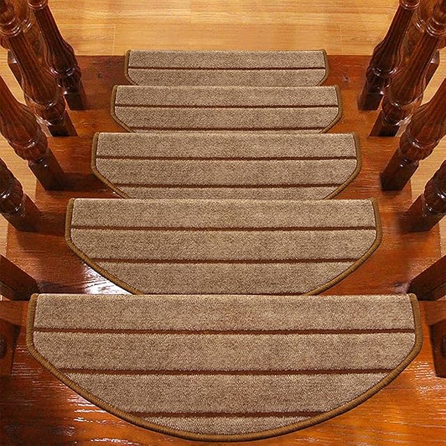 tonchean Carpet Stair Treads 15 Pack Non-Slip Staircase Step Treads Self Adhesive Soft Stair Protector Carpet Safety Stair Runner Stair Rugs Mat 25.59 x 9.45in Brown Stripes