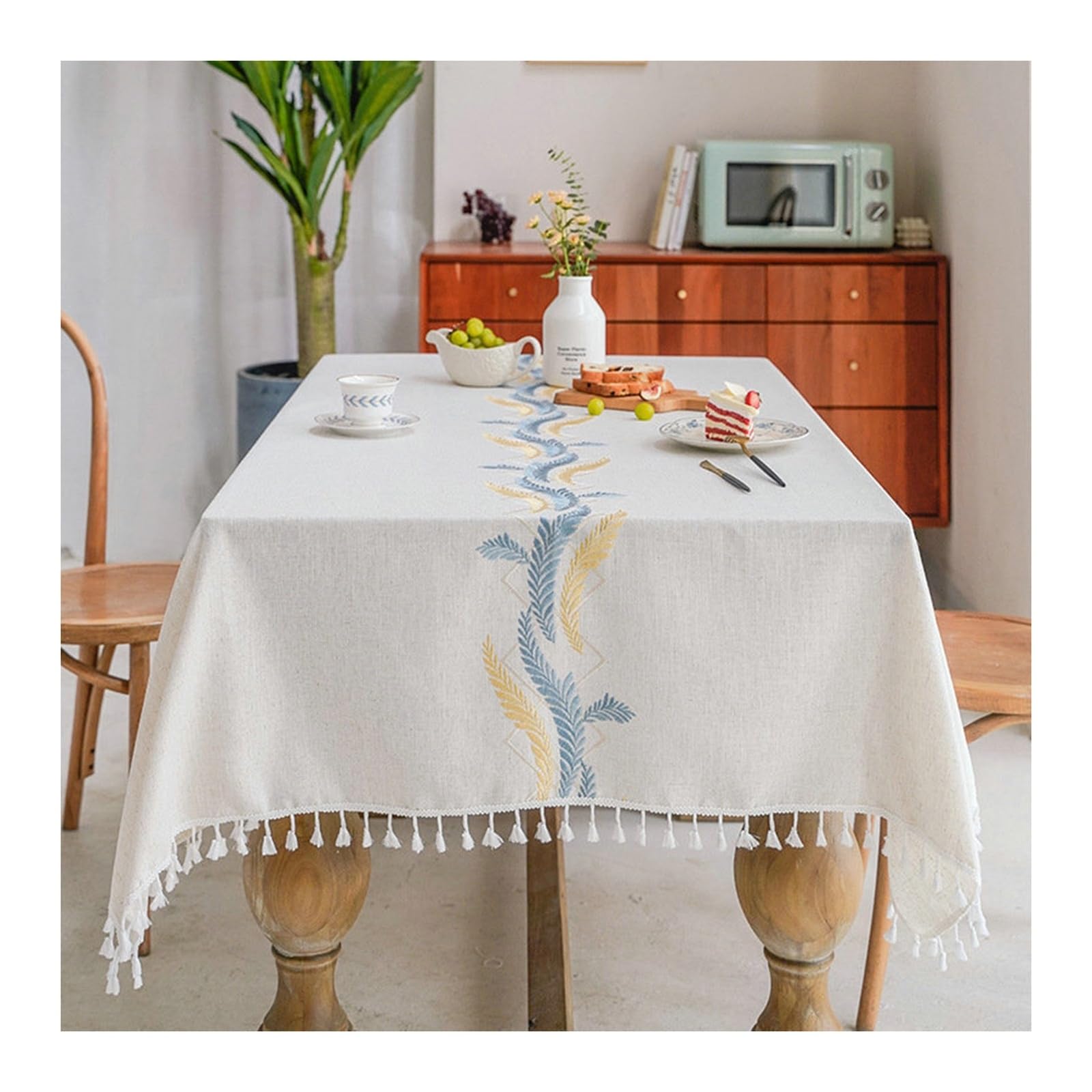 Nappe de table anti tache carrée bleue et jaune 140x140 protégeant des repas du quotidien