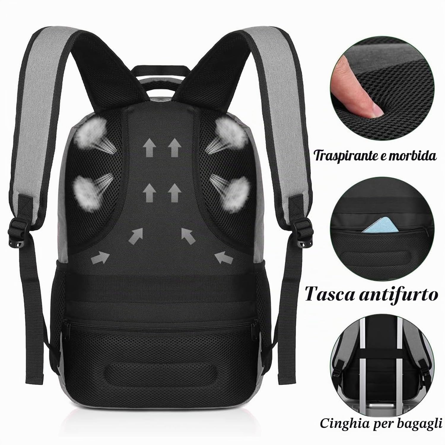 YAMTION - Zaino per uomo e donna, zaino per la scuola, per adolescenti, per laptop da 15,6 pollici (39,5 cm), zaino per computer portatile, con porta di ricarica USB, per lavoro, studio, viaggi