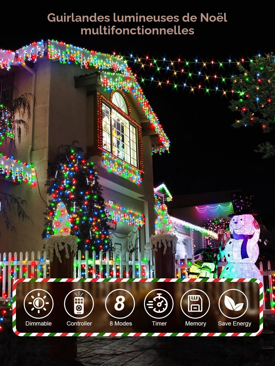 CGN Guirlande Lumineuse Exterieure de Noël, 35M 300 LED Guirlande Lumineuse Sapin Intérieur et Extérieure Étanche IP65, 8 Modes avec Télécommande Lumières Décoration Noël pour Jardin Fête Mariage