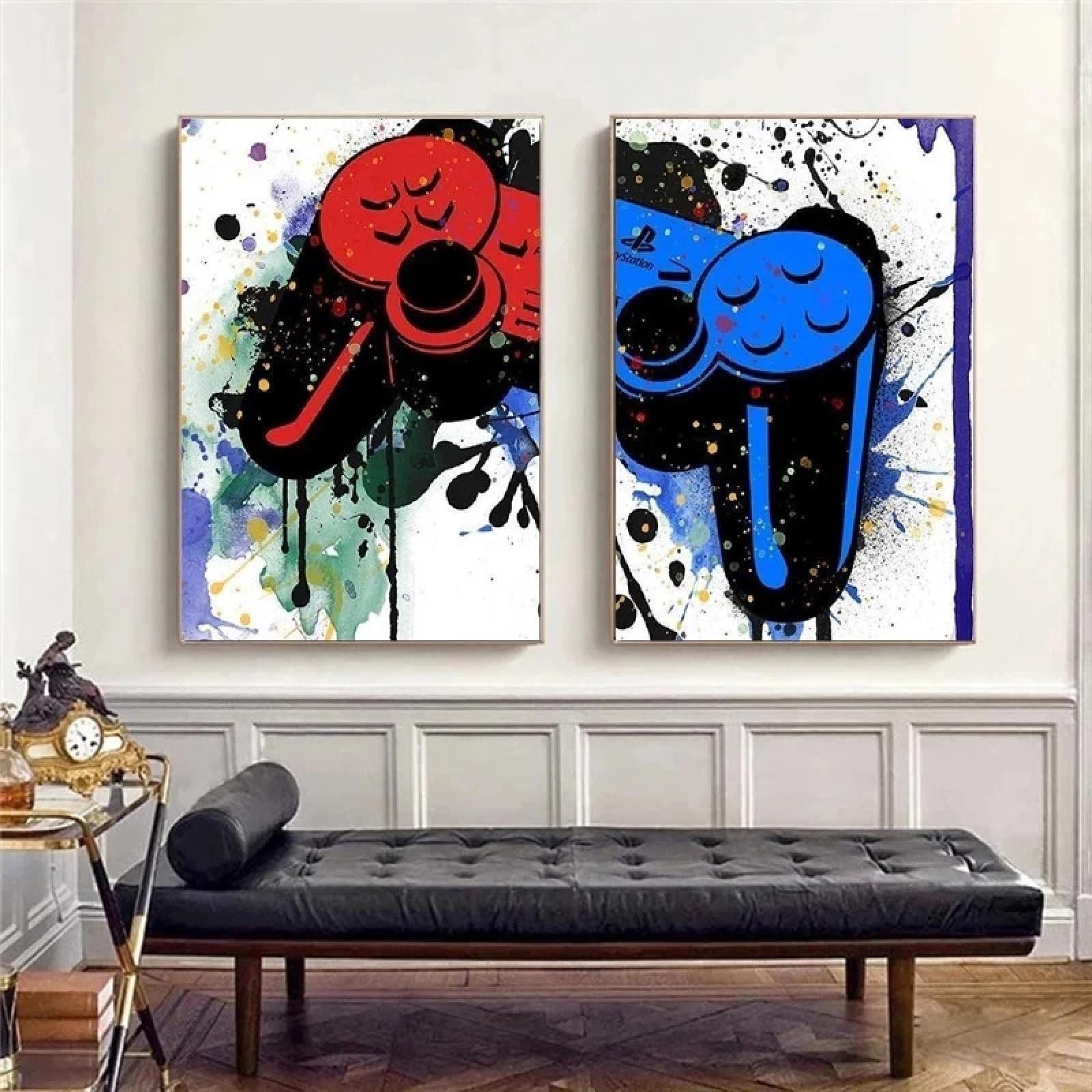 Yooyu Gamepad Controladores de videojuegos Pintura en lienzo Juego de graffiti Póster Imprimir Imagen de arte de pared para habitación de niños Decoración de pared 70x100cm (28x39in) x2 Sin marco