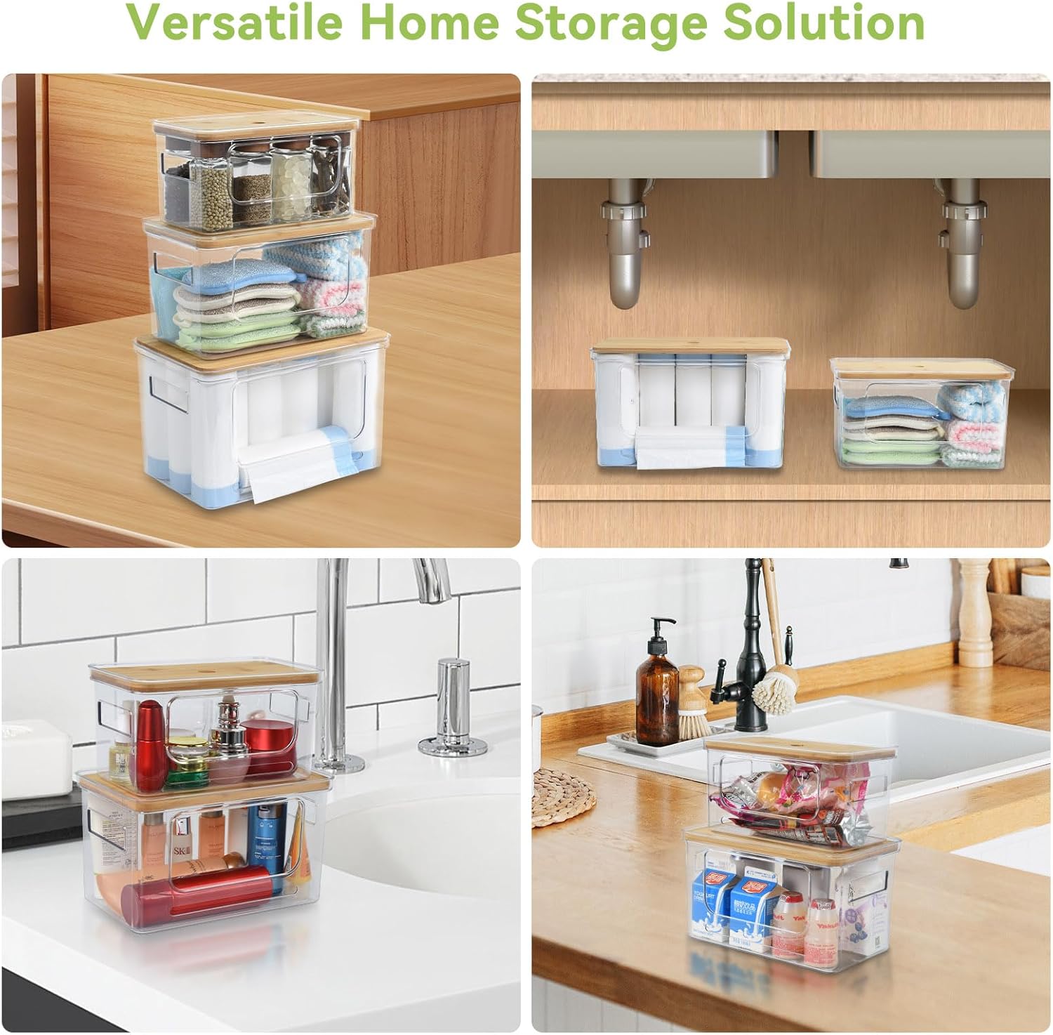 OTraki 3 Pack Trash Bag Holder Dispenser with Lid Plastic Garbage Bag Dispenser Stackable & Wall-mounted, Trash Bags Organizer Under Sink for Kitchen, Pantry Cabinet Organizer and Storage - Image 8