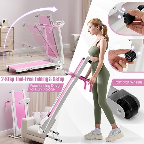 Miniatura 10 de GYMAX Caminadora plegable, máquina eléctrica motorizada para caminar con soporte para dispositivo para ejercicio cardiovascular, entrenamiento de