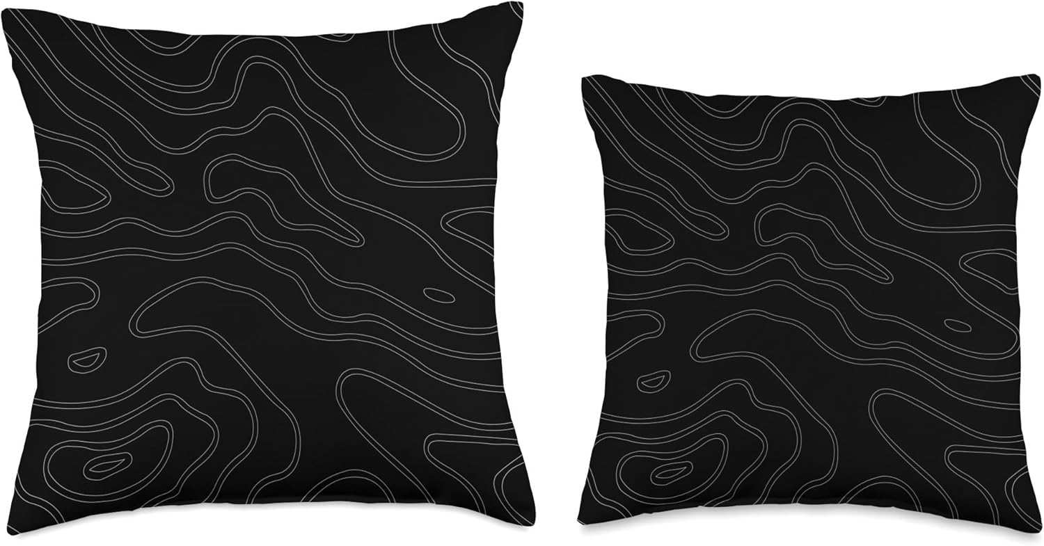 Topography Black and White Geometric Mountain Design Throw Pillow