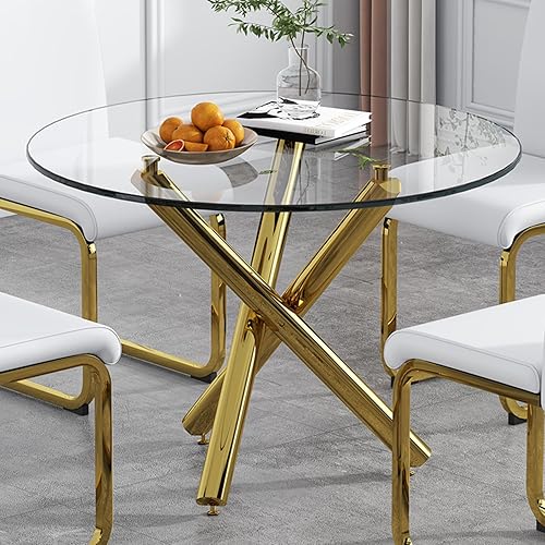 Miniatura 15 de Mesa redonda de cristal para comedor de 3 a 5 personas, moderna parte superior de vidrio templado, patas cromadas resistentes, almohadillas Base