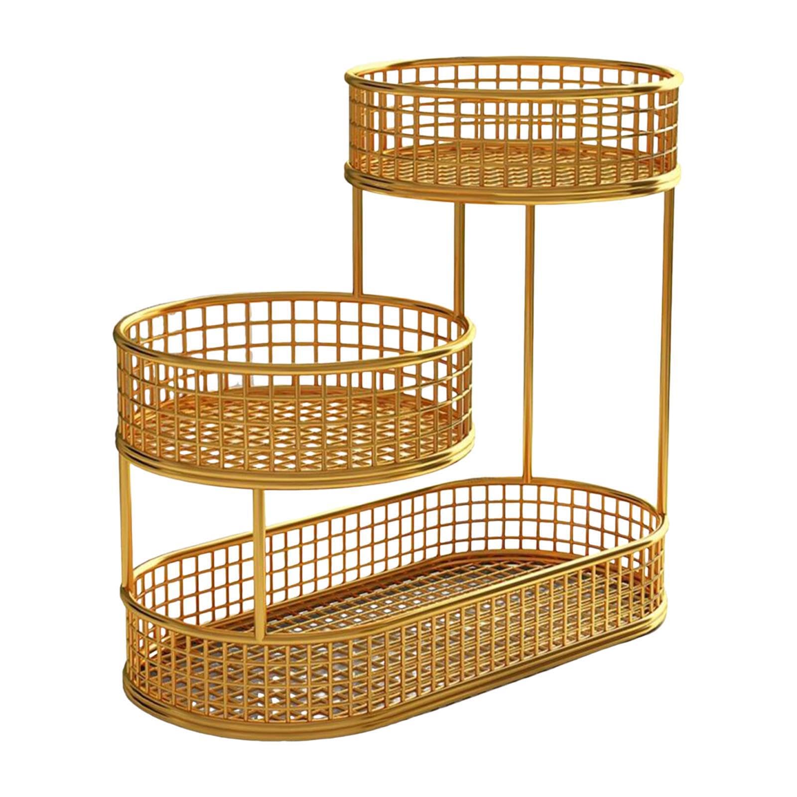 Alcxazs Gold Breathable Vegetable Storage Basket Countertop Metal Wire Fruit Organizer Keeping Produce Fresh And Visible Daily Vegetable Bread Holder Stand For, 32X32cm
