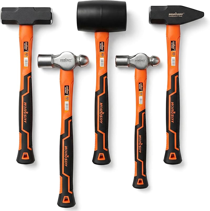 Juego de martillos de 5 piezas, martillos de bola de 16 oz y 32 oz, mazo de goma de 32 oz, trineo de 3 lb, martillo cruzado de 3 lb
