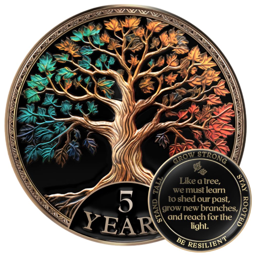 MilestoneMint 5 Year Sobriety Coin, Tree of Life, AA Coins and Medallions