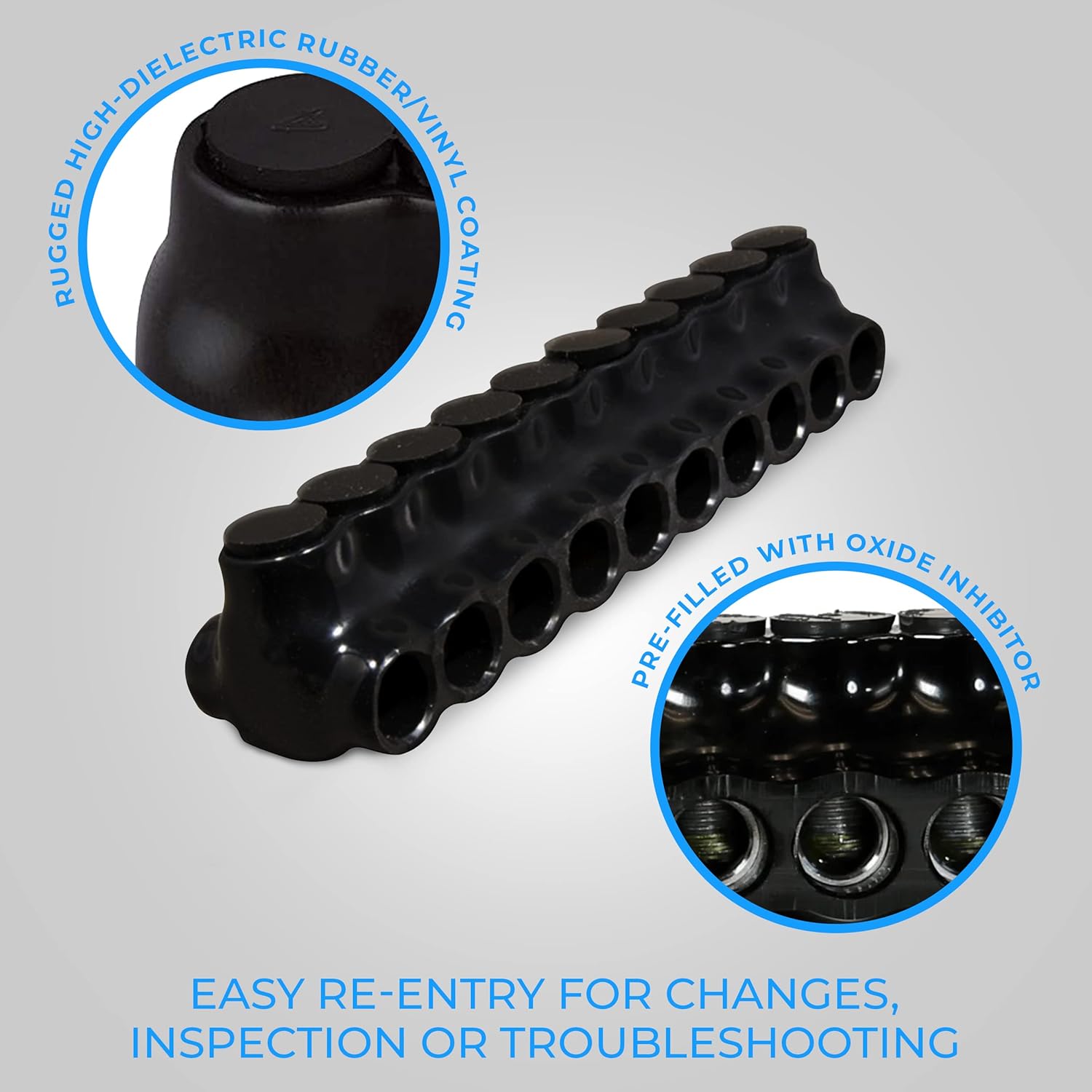 OHLECTRIC 2 Pack - Insulated Wire Connector 10 Port Dual Side Entry for 250-6 Wire Range Lugs with 5/16 Hex Screw, Pre-Filled with Oxide Inhibitor - Wire Connectors, Electrical Connectors, Wire Tap