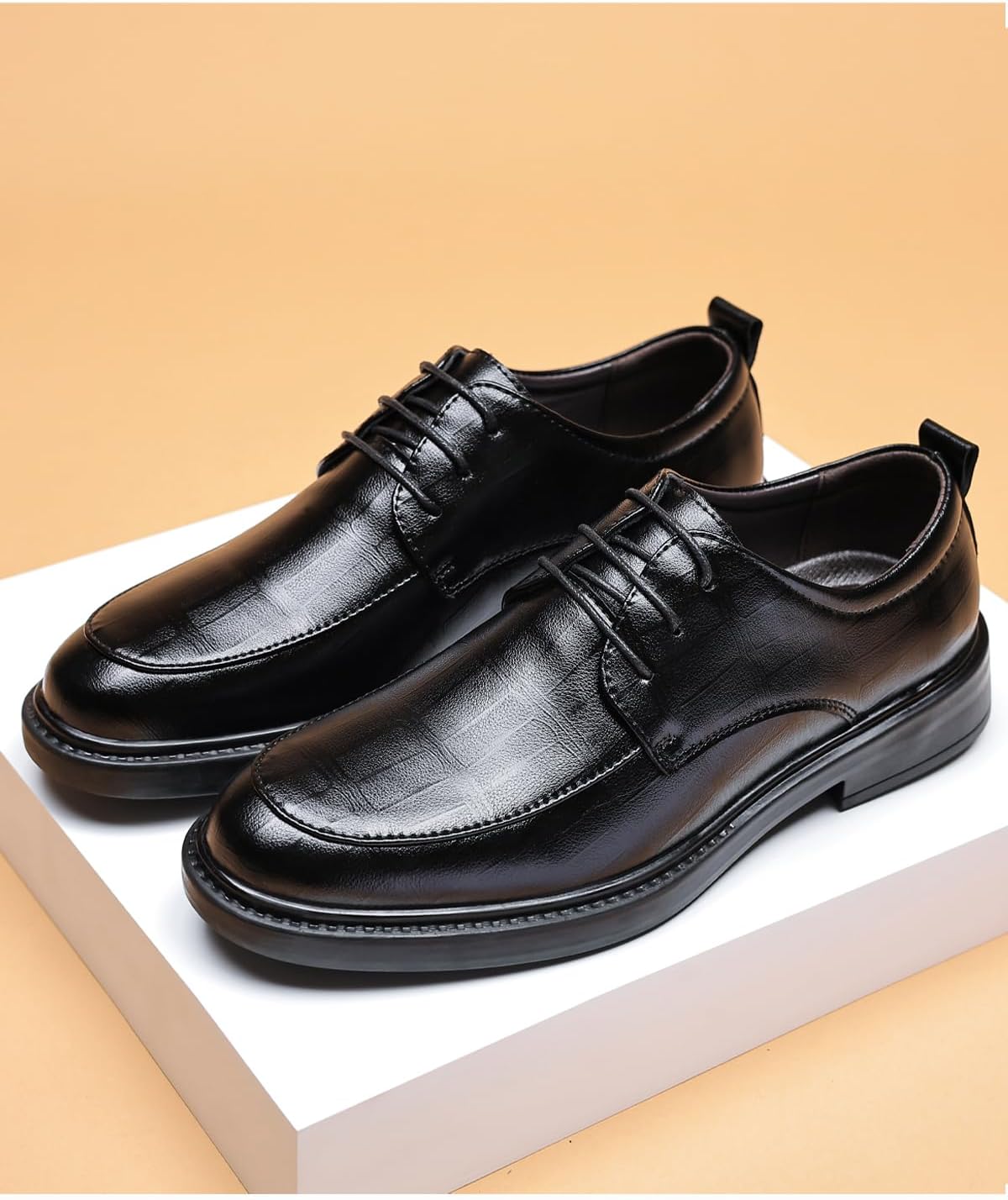 Mens Classic Formal Oxford Lace-up Leather Shoe for Men Business Round Toe Dress Shoes Black