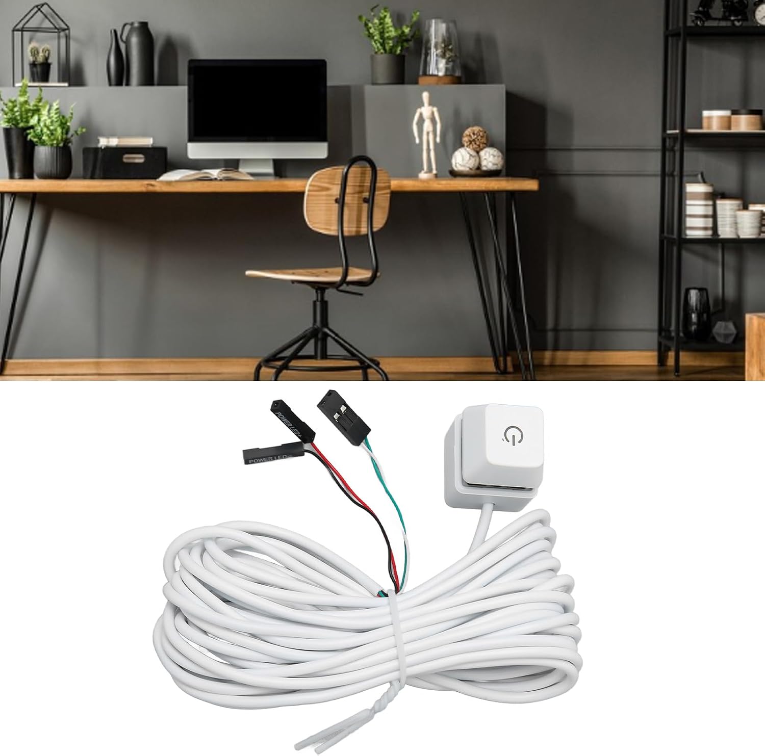 White Mechanical Key, Material, Blue Backlit Switch, External PC Power Switch for Desktop Office Games (Blue Light 4m)