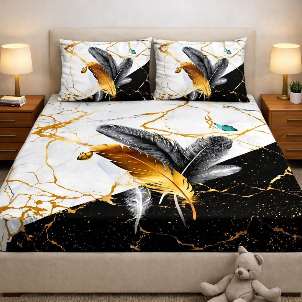 VYNTRA 7D Digital Print Flat Bedsheet for Double Bed Premium Cotton Feel Microfiber with 2 King Size Pillow Covers | 230 cm x 250 cm | Black Punk King Size Bedsheet-image-10