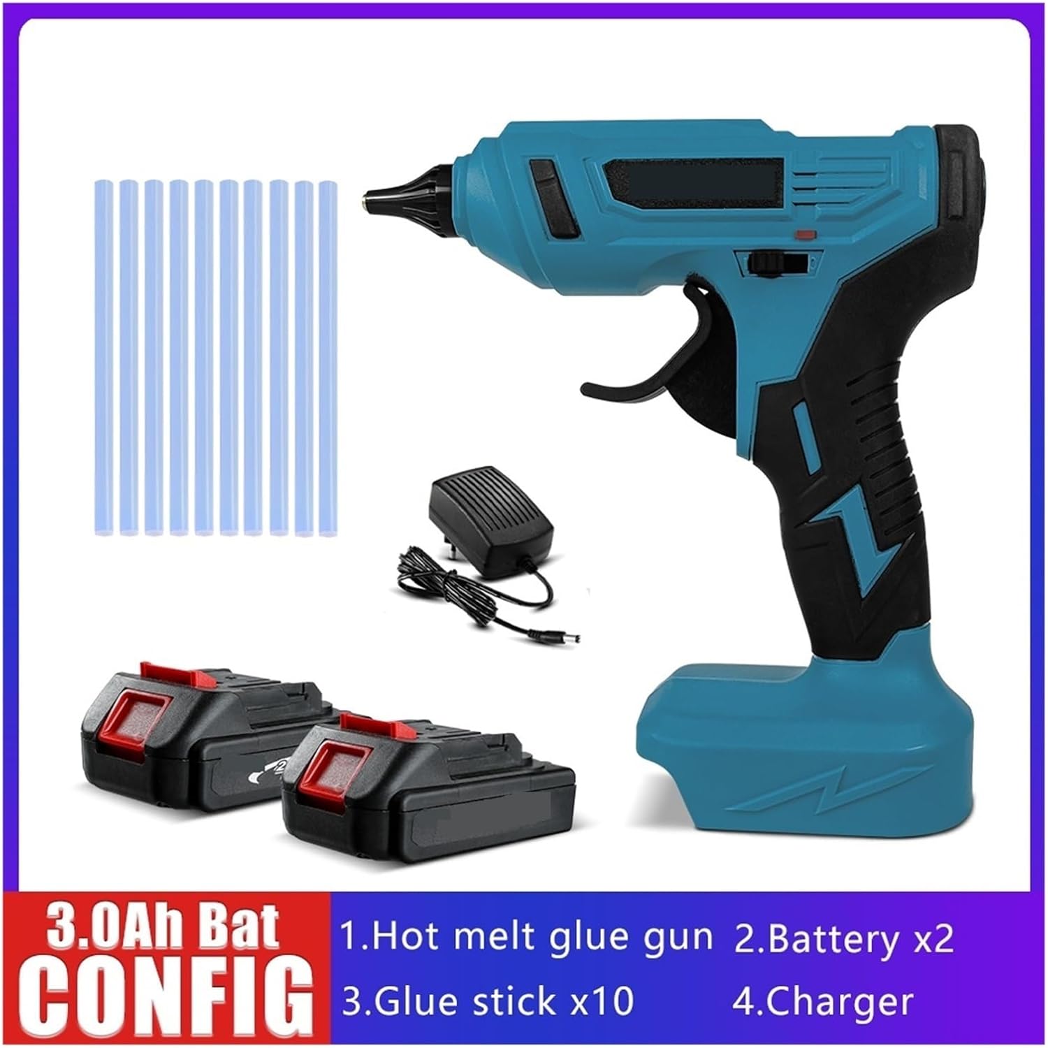 Hot Glue Gun Handmade Wireless Hot Melt Glue Gun Rechargeable Hot Melt Glue Gun Electric Glue Gun Household Hot Melt Stick Adhesive for DIY Arts, Crafts and Quick Repairs(2x3.0Ah Battery)