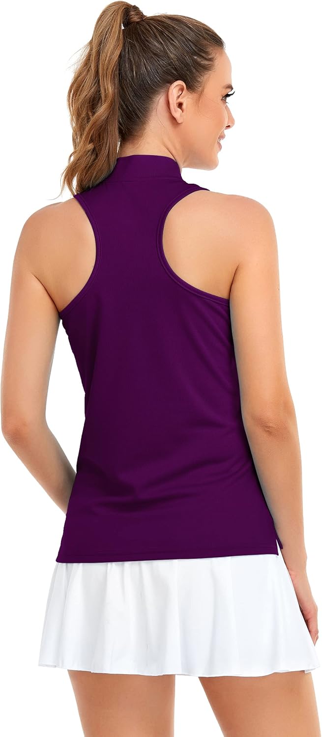 HDL Womens Racerback Sleeveless Golf Polo Shirt T Shirts Tank Top Ladies Tennis Apparel Lightweitht Mositure Wicking SPF 50+
