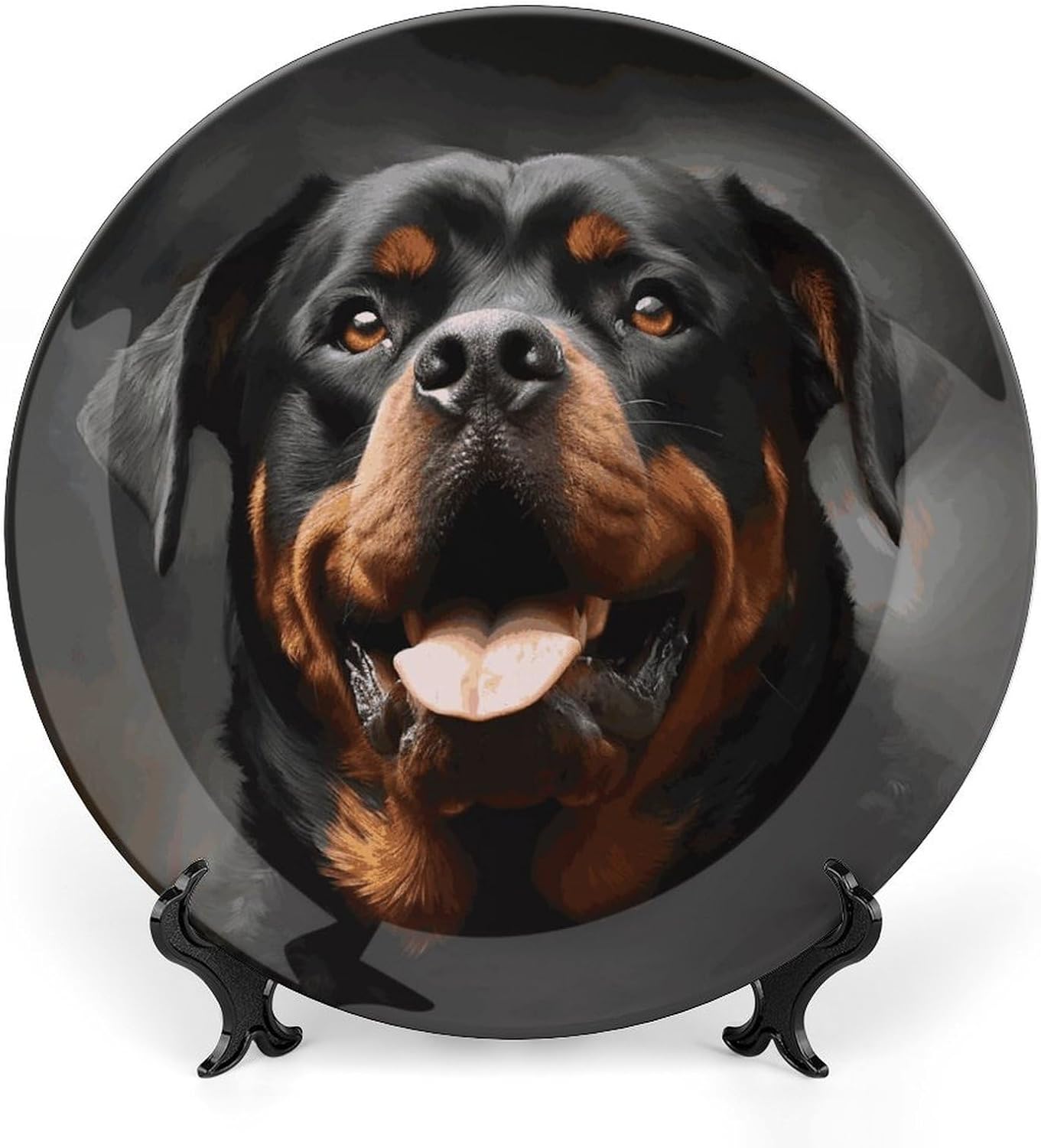 Personalized Cool Rottweiler Dog Art Printing Bone China Decorative Plate, Bone China with Stand, Porcelain Hanging, Dessert Plate, Wall Mounted Home Decor