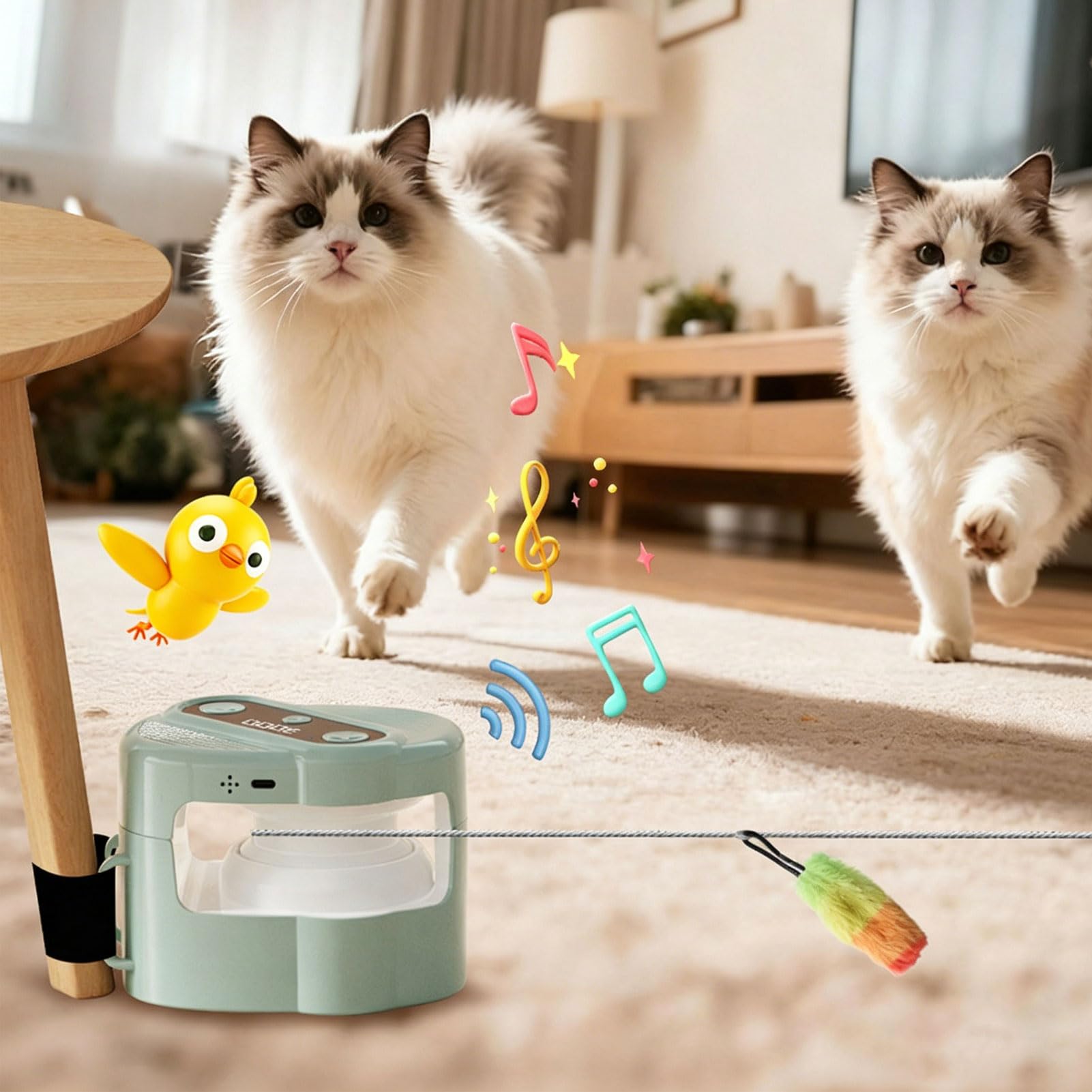 Interaktives Katzenspielzeug für Wohnungskatzen Die Allein zu Hause Bleiben Raupe mit Vogelgezwitscher mit Intelligenten Bewegungspfaden 2400MAH Wiederaufladbare Batterie (Green)