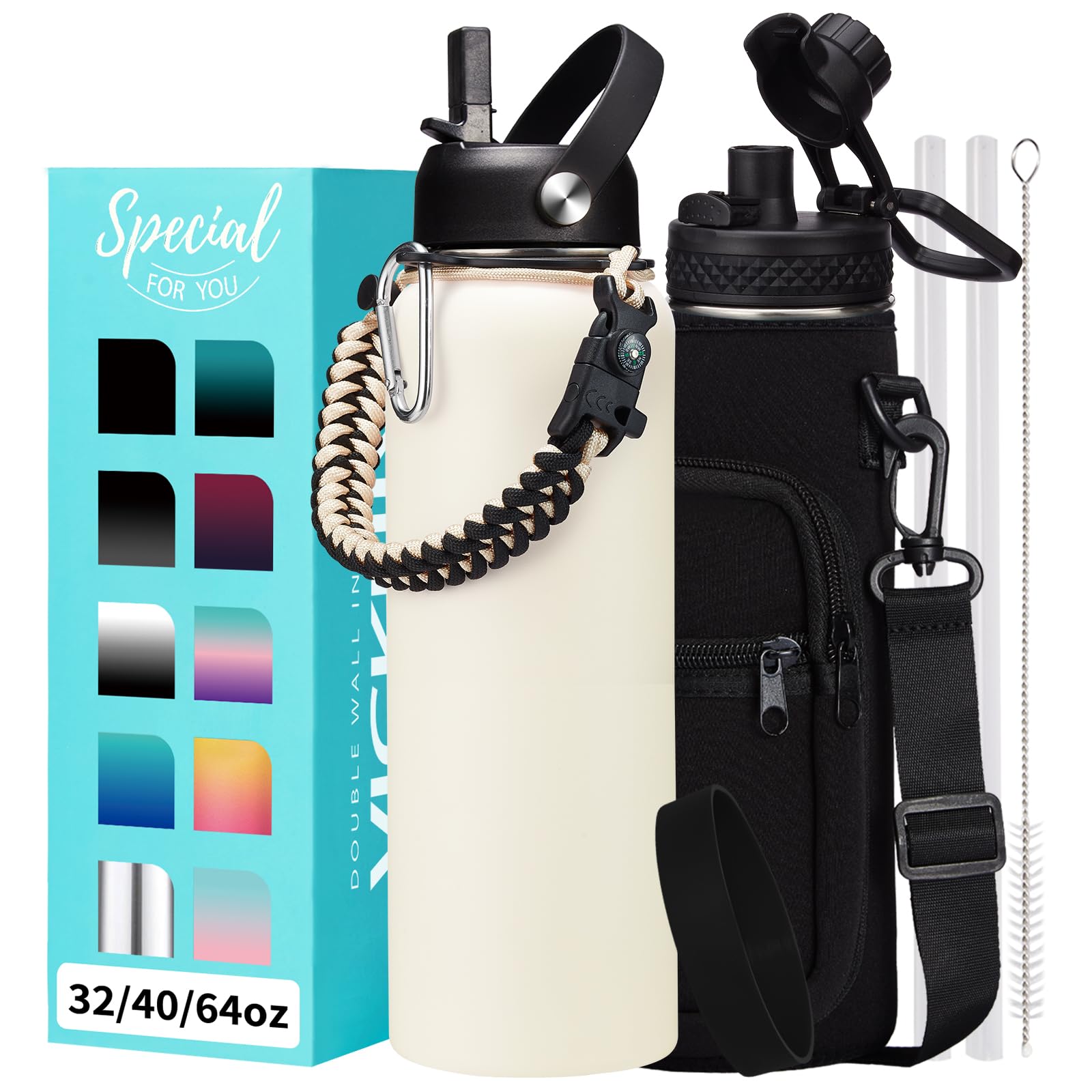 VICKNIY 40oz Insulated Water Bottle with Straw - Pop-up Chug Lid (Cold-48H Hot-24H) Stainless Steel Water Bottles Sweat Proof, Metal Hydro Thermo Jug