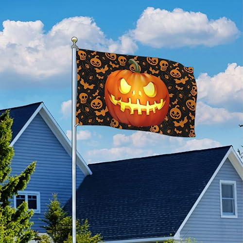Miniatura 7 de Bandera de Halloween de 3 x 5 para exteriores, bandera de calabaza de Halloween de doble cara para interiores y exteriores, decoración de Halloween,