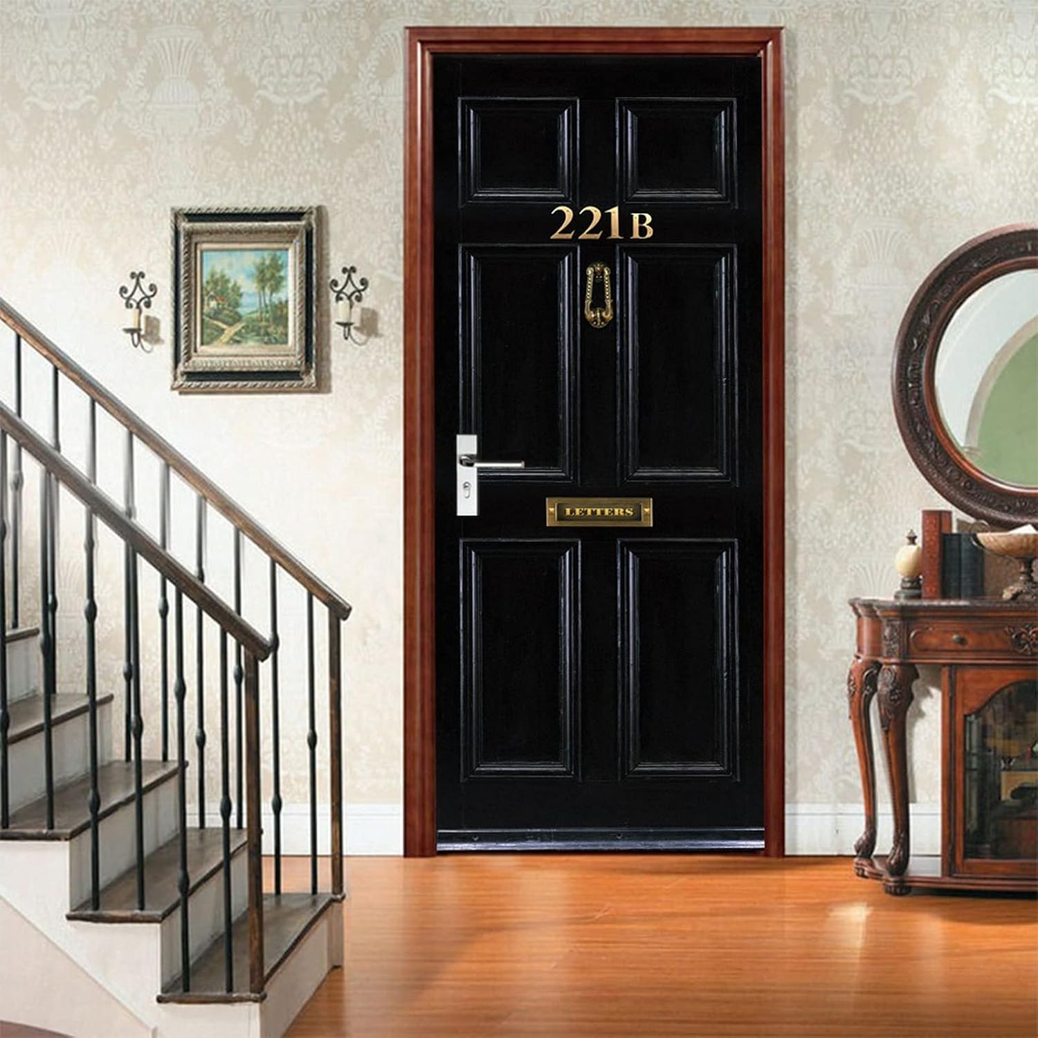 A.Monamour 3D Black Wooden Simulation Door Stickers - Vinyl Waterproof Self Adhesive Mural Decals for Interior Doors, Bedroom, Office, Bathroom - 95 x 215 cm