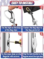 Vista 7 de Kit de cuerda y clips de bandera, 50 pies con gancho para tacos y 4 clips giratorios a presión para asta de bandera de hasta 25 pies, accesorios