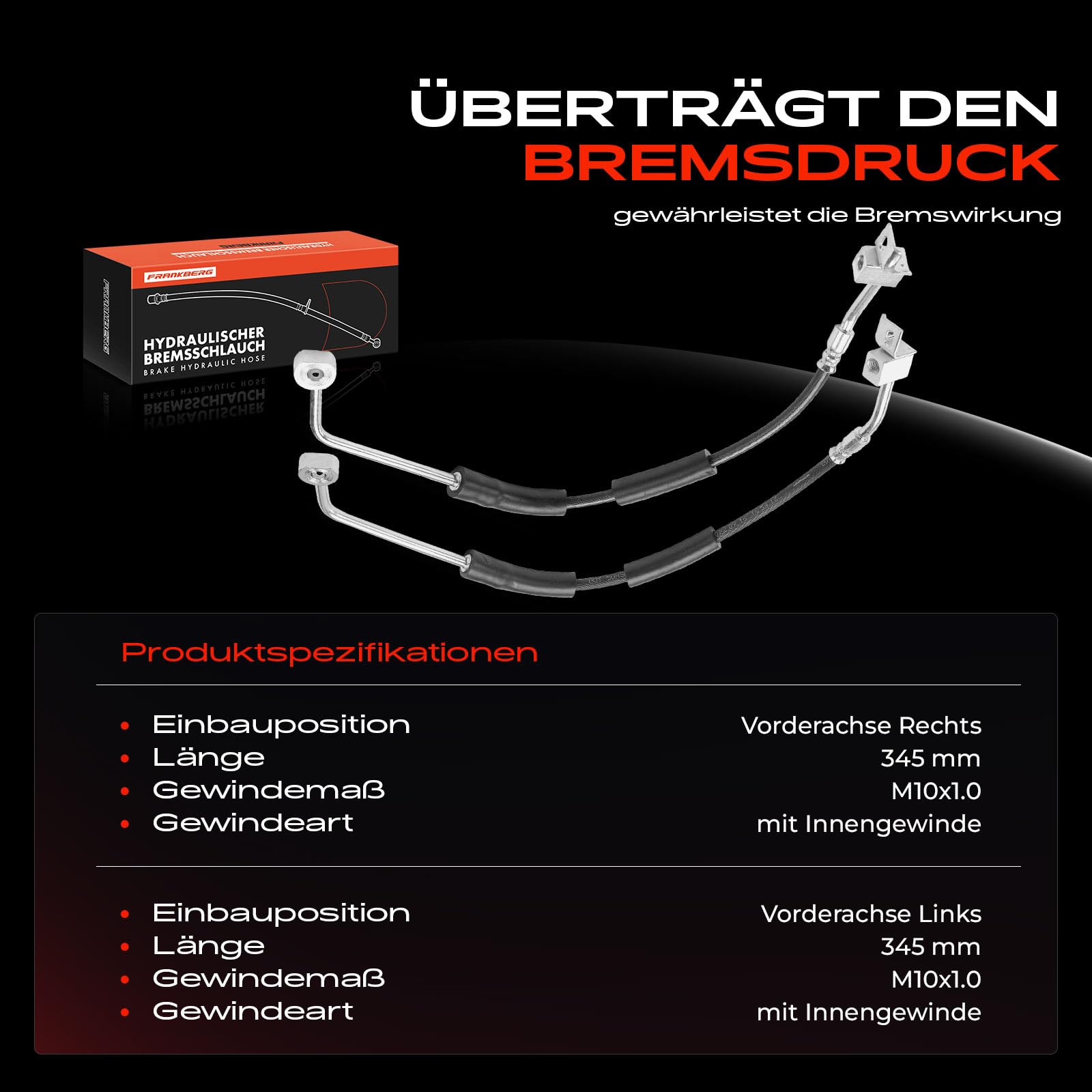 Frankberg 2 mangueras de freno delanteras 52128312AC | Compatible con: Cherokee KJ