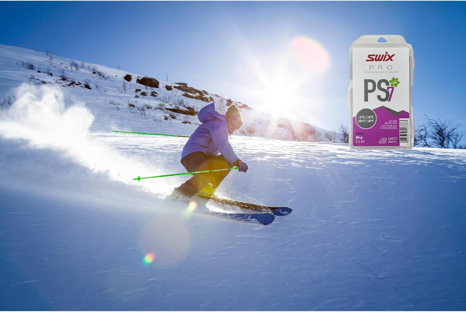 Swix PS7 Violet Pro Speed Ski and Snowboard Iron-On Wax for Warm Temperatures, 60g