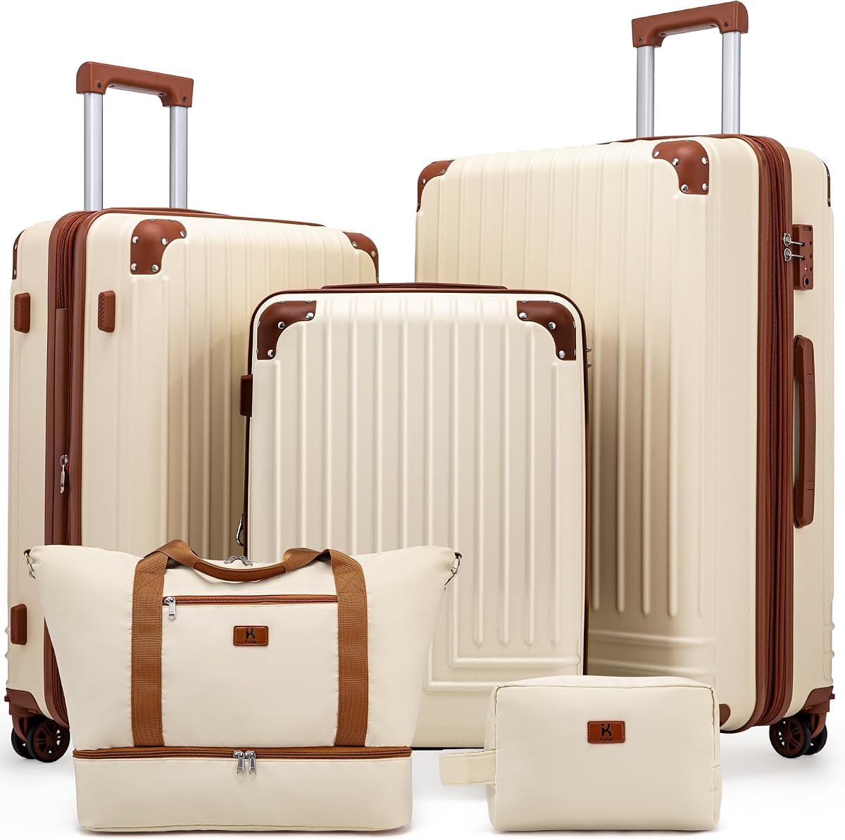 Juegos de equipaje Maletas duraderas expandibles rígidas de 5 piezas con ruedas | Juego de maletas rígidas unisex de ABS, ruedas giratorias desmontables, cerradura TSA, equipaje ligero y rígido para viajes familiares