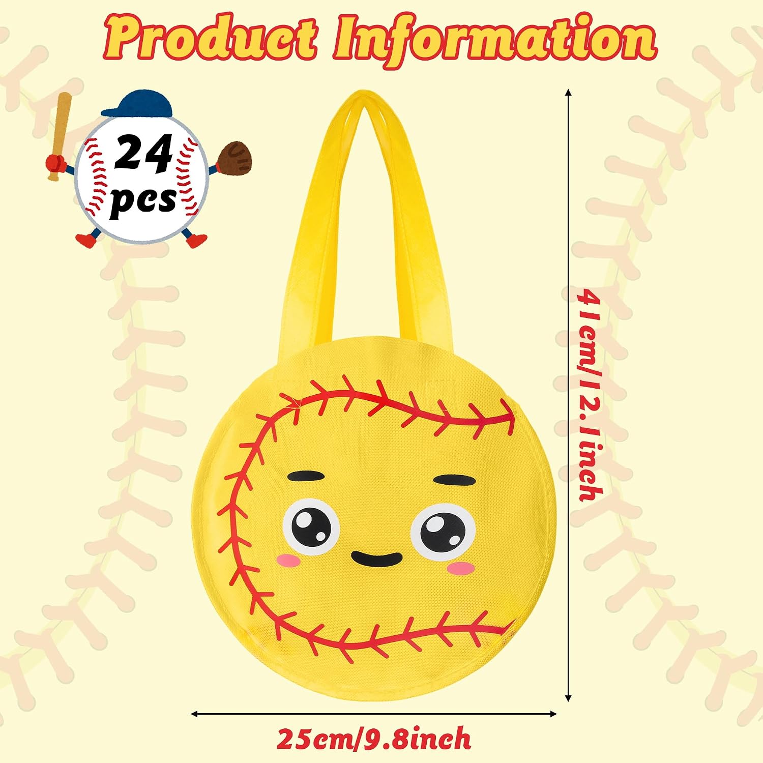 H1vojoxo 24PCS Softball Gift Bags with Handle, Softball Goodie Bags for Team Girls, Reusable Non Woven Sport Snack Bag for Girls Sport Theme Gift Bag for Team Girl Birthday Party Decorations Supplies image 2