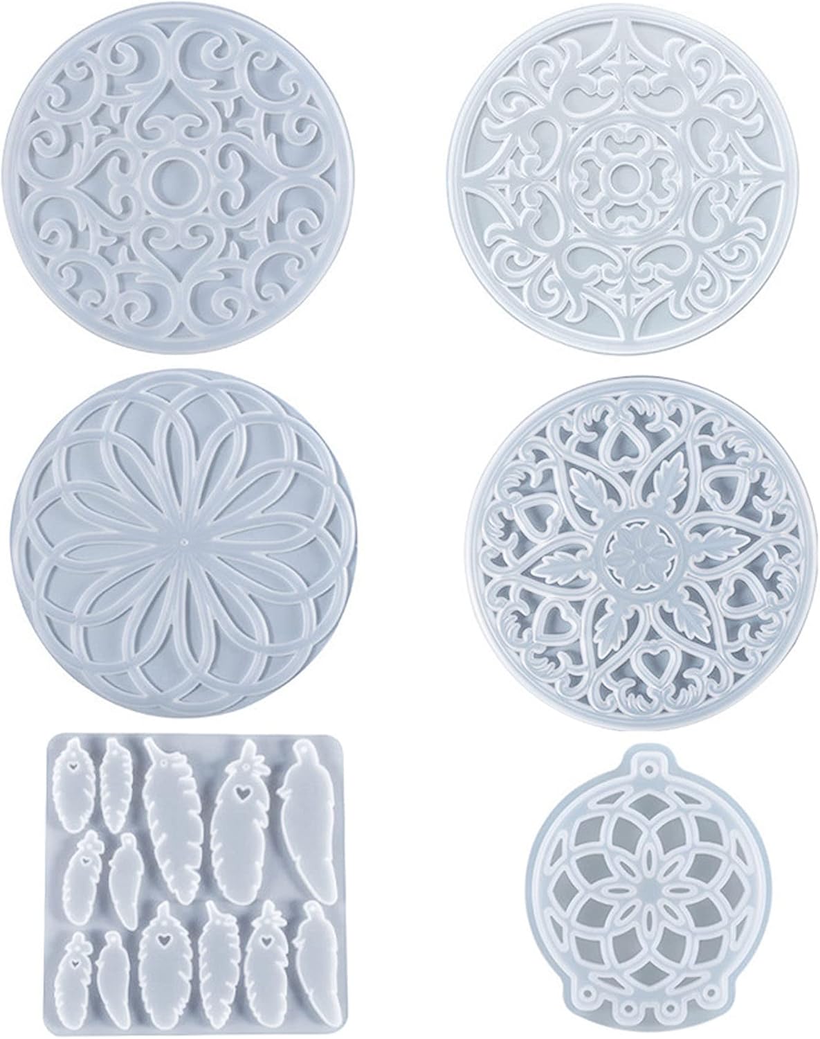 Woohome Dream Catcher Resin Molds, Dreamcatcher Silicone Molds for Epoxy Resin, Wall Hangings Feather Ornament Making Mould with Jump Rings, String for Home Decor (Style 1)