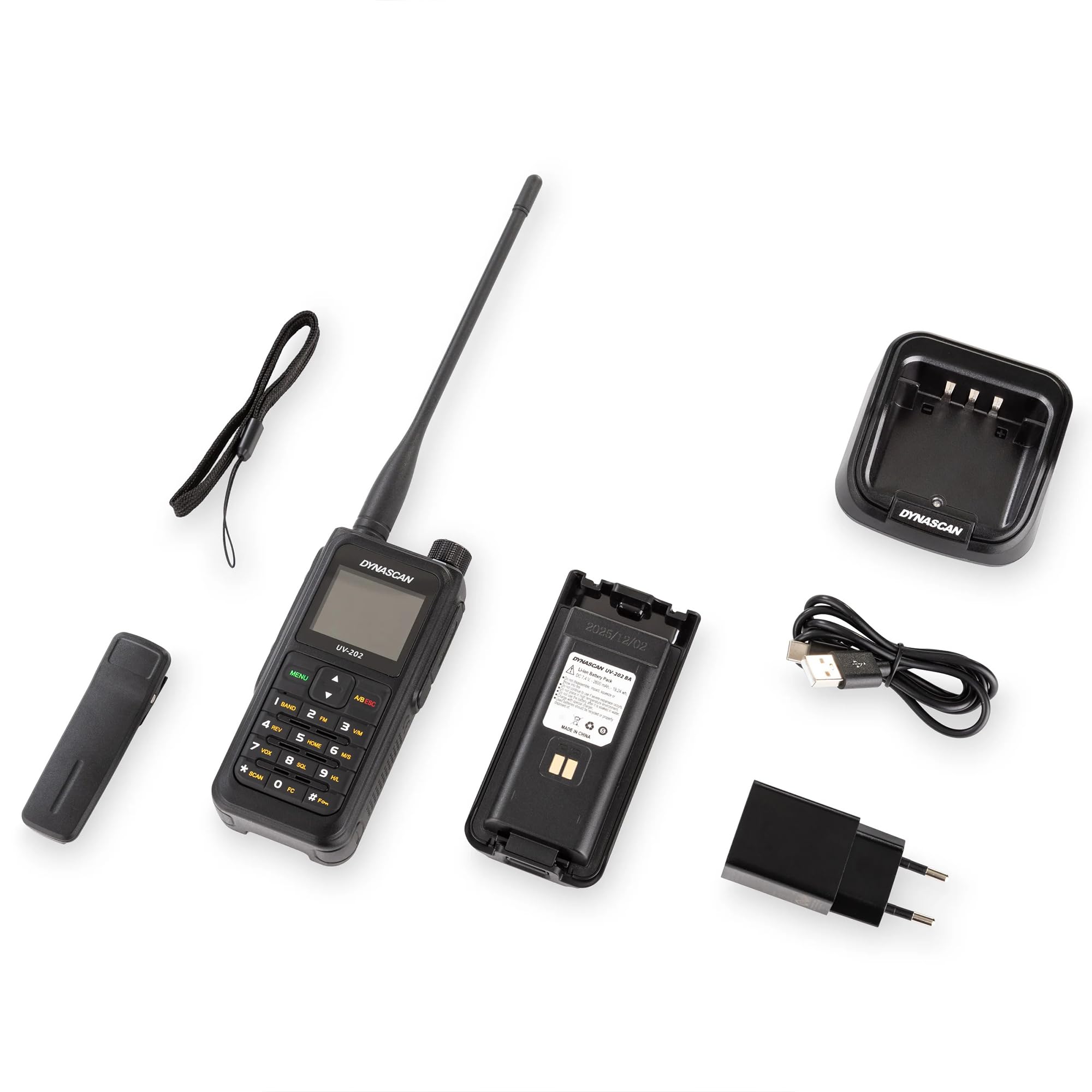 Stazione radio VHF/UHF Dynascan UV‑202 doppia banda, 5 W, 200 canali, VOX, riduzione del rumore, ricezione FM e banda aerea AM, IP67